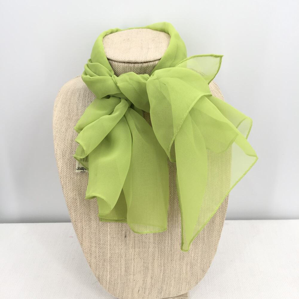 vINTAGE lot of 2 silk-poly Sally Gee Women's Neck/Head Scarf 2 Piece Green/Tan